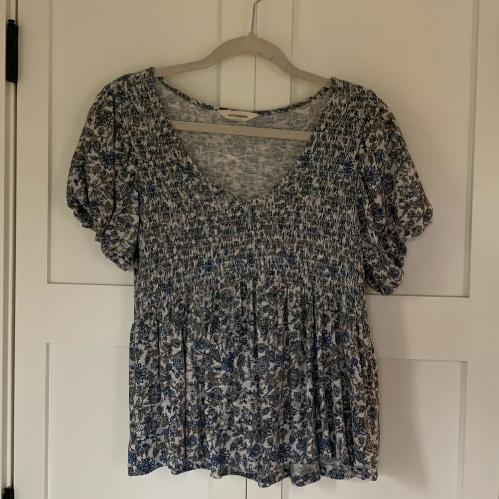 Lucky Brand Smocked Baby Doll Top Medium